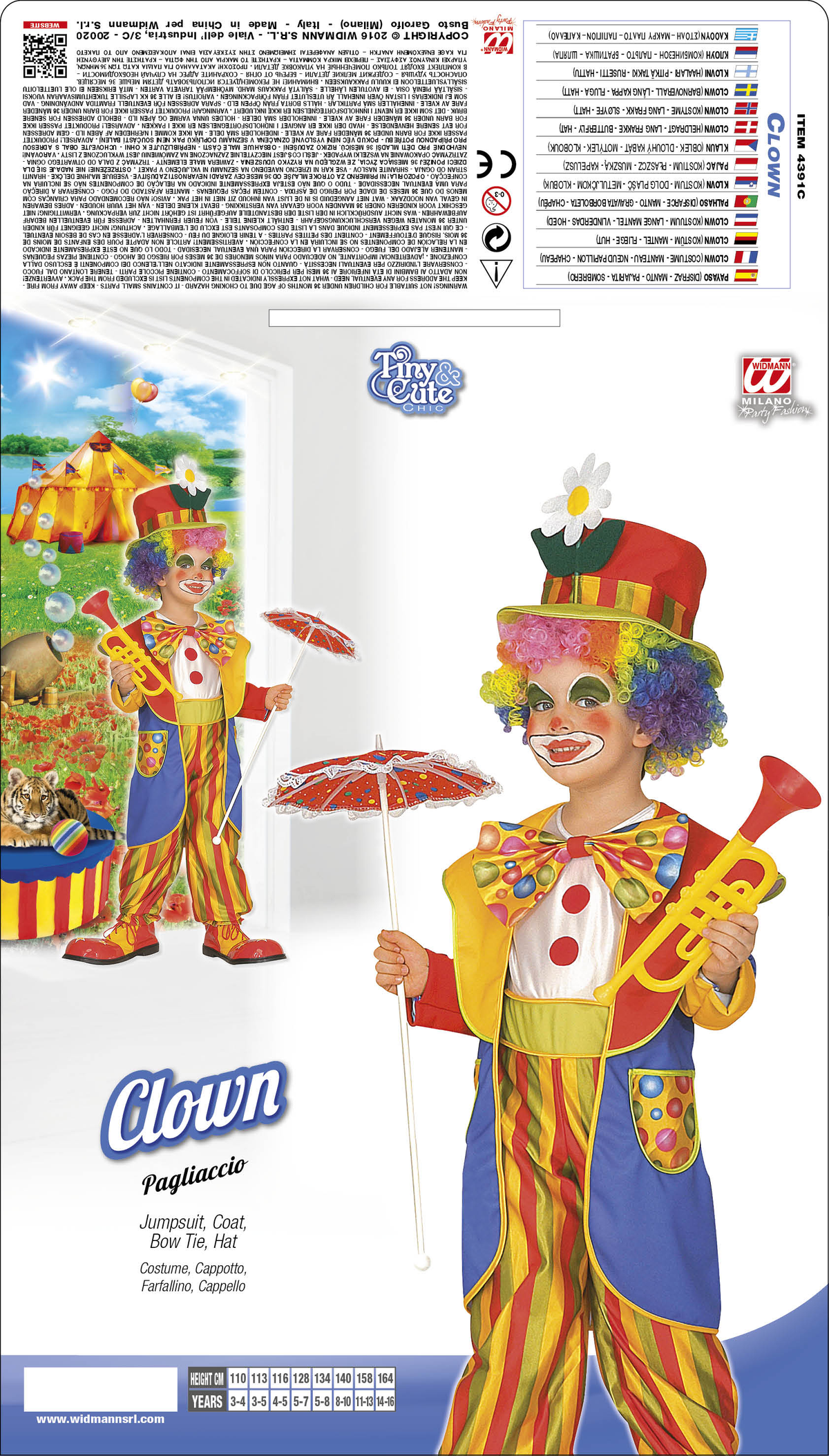 Costume Vestito Abito Travestimento Carnevale Bambino Pagliaccio -
