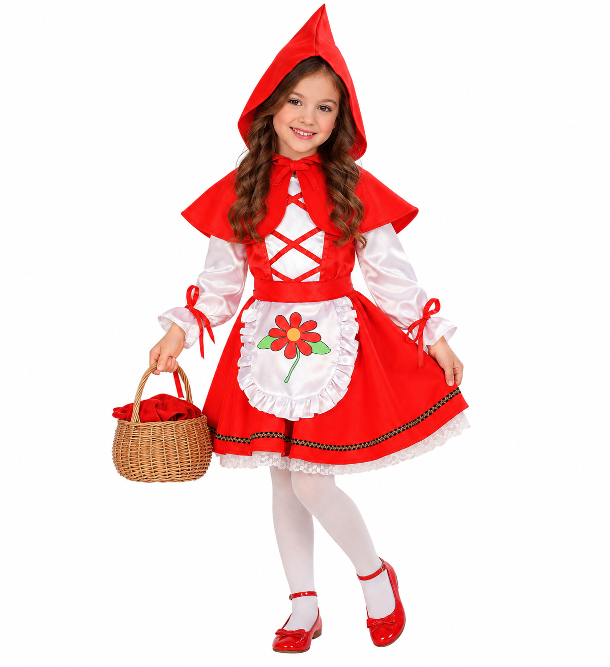 Costume Vestito Abito Travestimento Carnevale Bambina Cappuccetto Mantellino Rosso