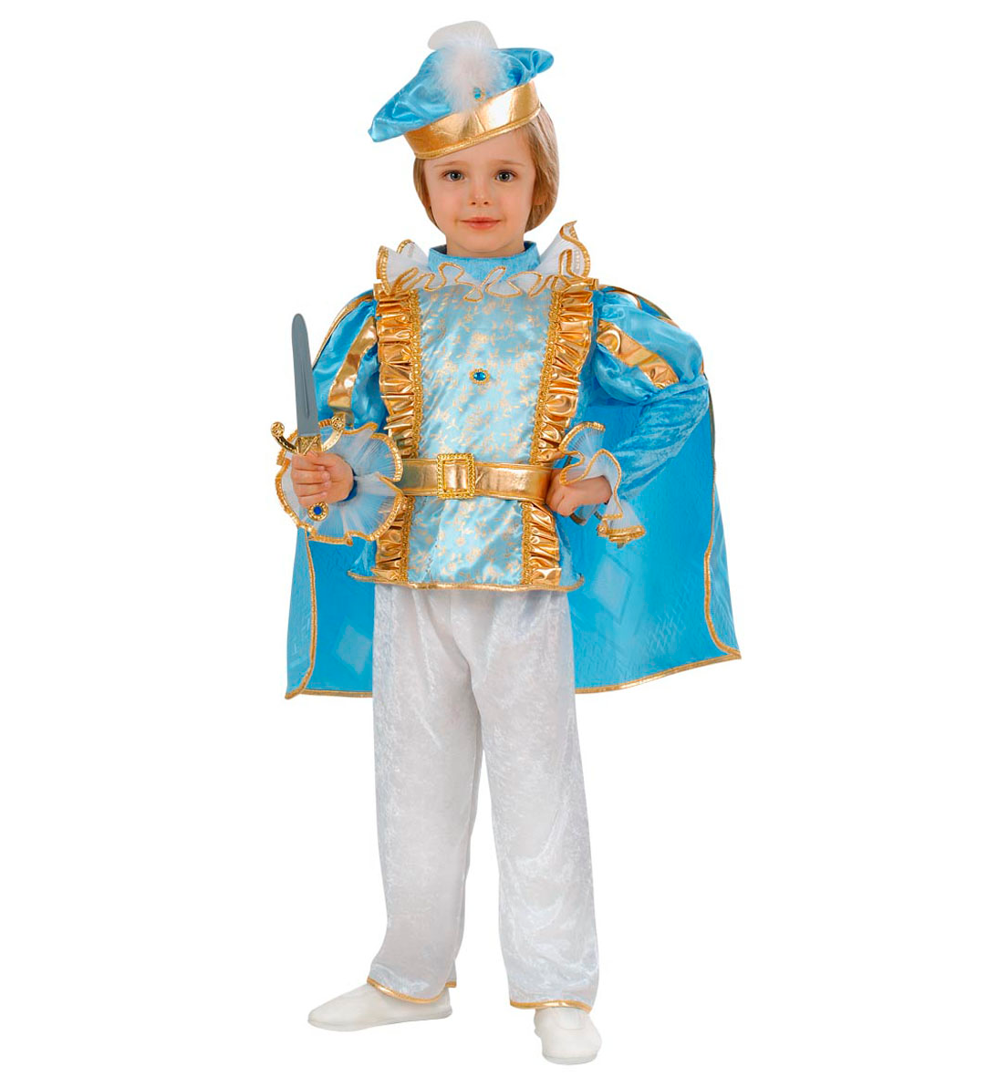 Vestito Carnevale + Accessori Principe Azzurro Costume Pugnale con Gemme e Fodero 1/2 Anni Travestimento - 4920+7003p