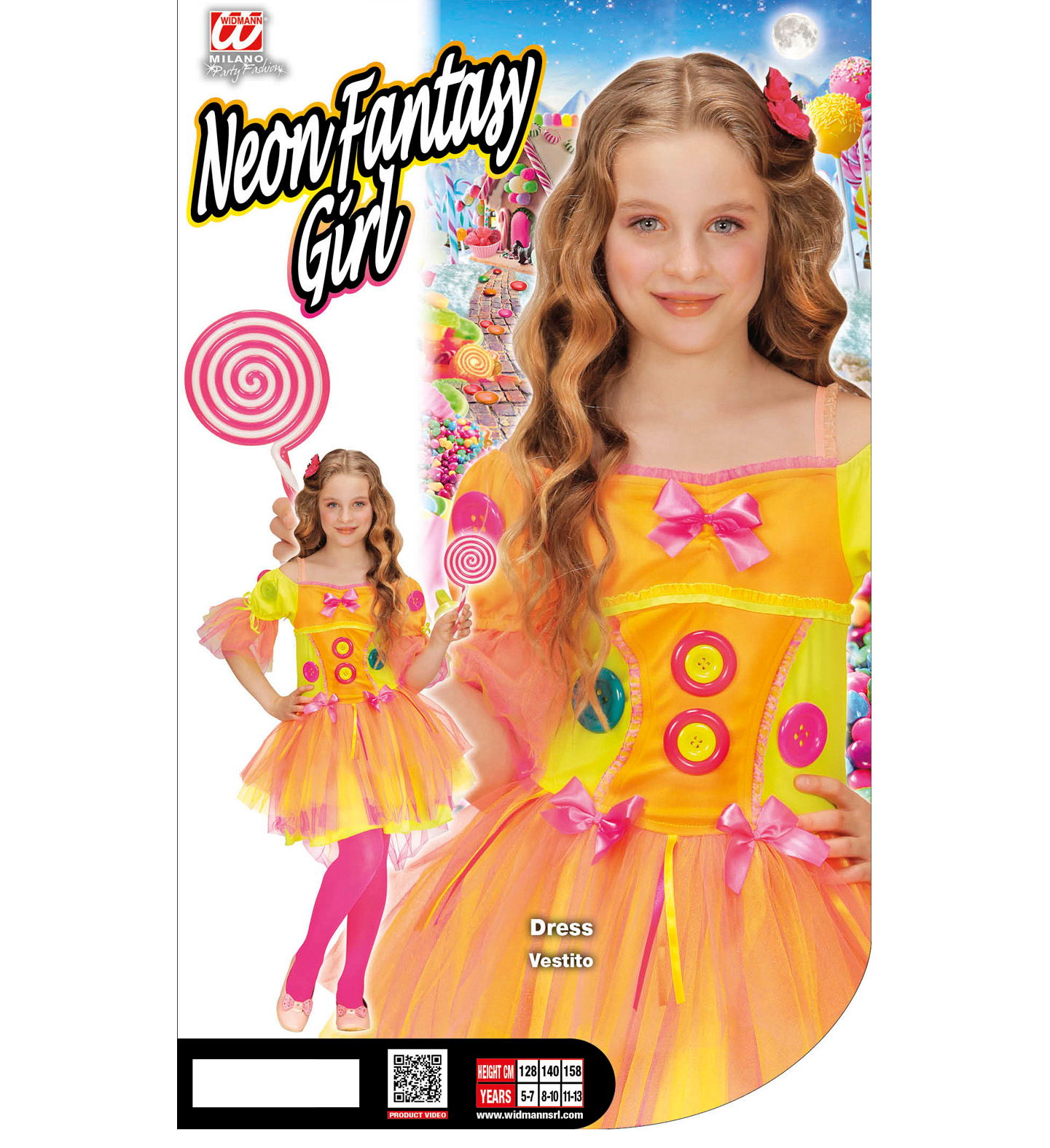 Costume Vestito Abito Travestimento Carnevale Bambina Neon Fantasy Girl