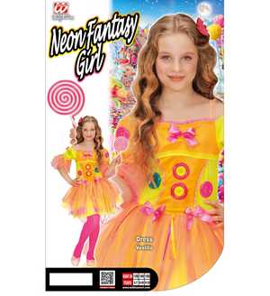 Costume Vestito Abito Travestimento Carnevale Bambina Neon Fantasy Girl