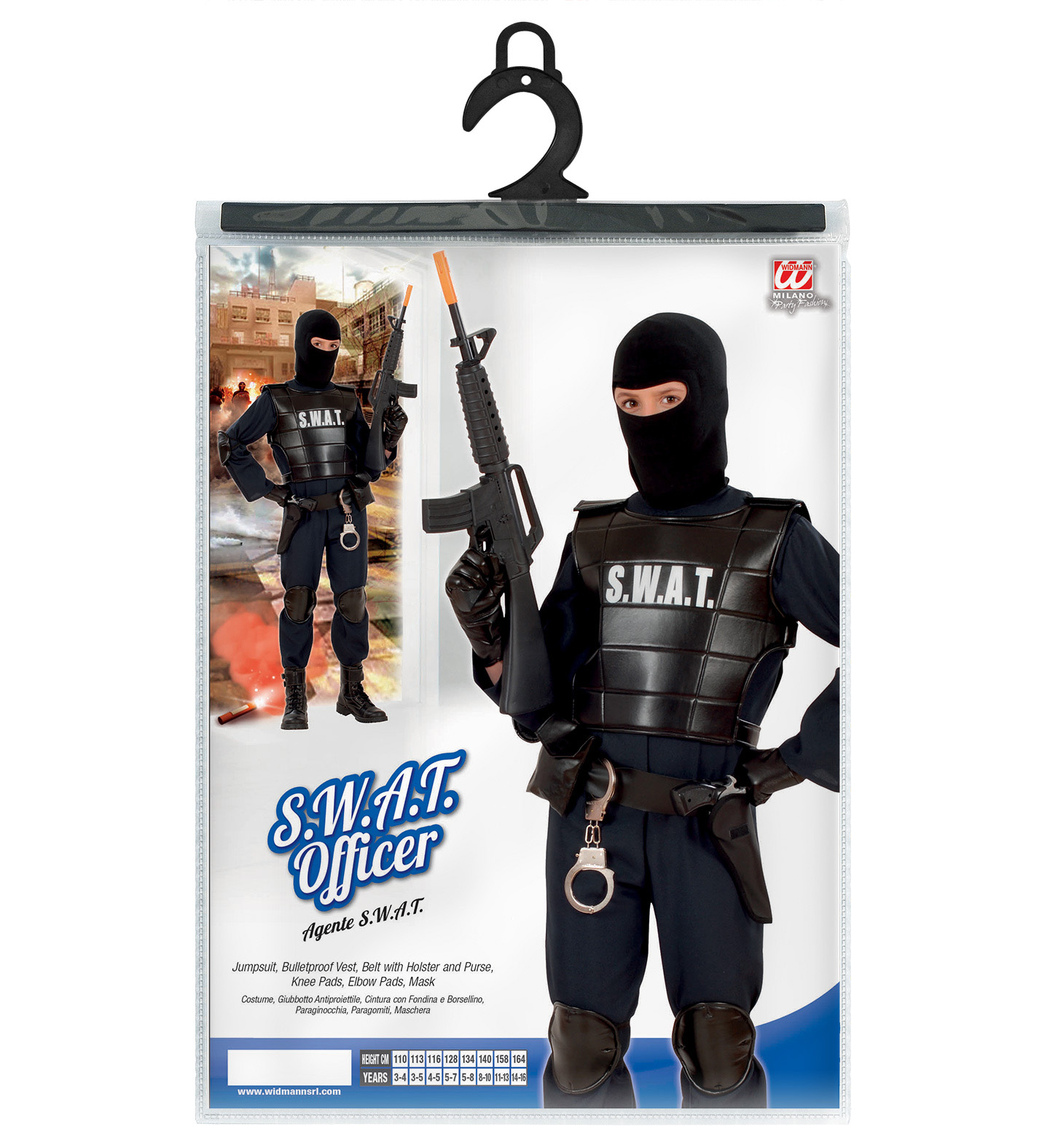 Vestito Carnevale + Accessori Agente Swat Costume Giubotto Antiproiettile Fucile Elmo Manette 5/7 Anni Travestimento - 5534+28225+7084m+2413d