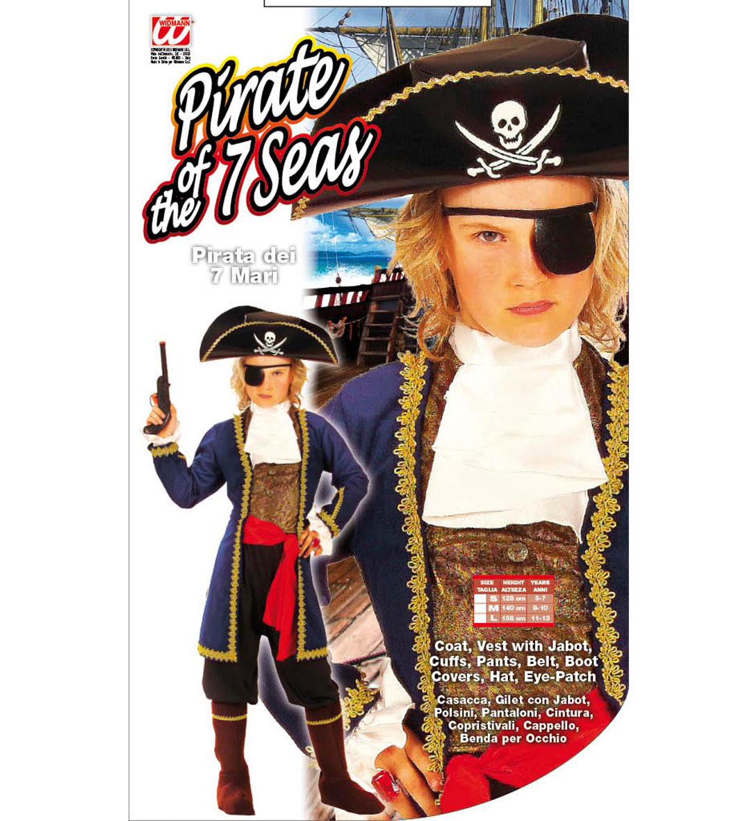 Costume Vestito Abito Travestimento Carnevale Bambino Pirata Dei 7 Mari