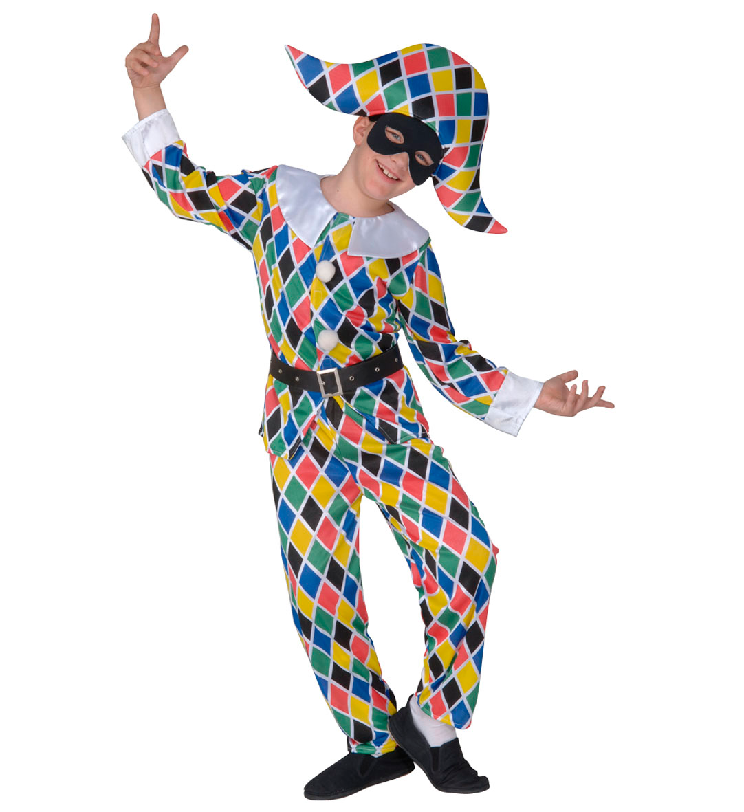 Vestito Carnevale + Accessori Arlecchino Costume Maschera Travestimento (8/10 Anni)