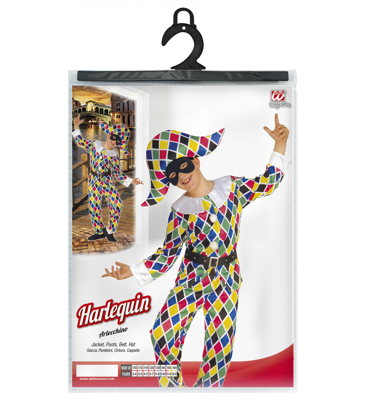 Vestito Carnevale + Accessori Arlecchino Costume Maschera Travestimento (11/13 Anni)