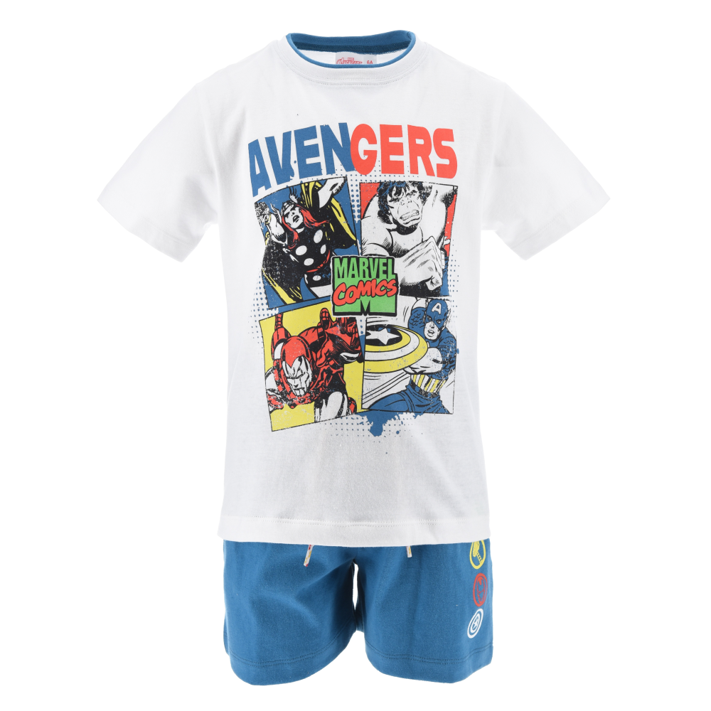 Completo Short + T-Shirt Avengers MARVEL Bambino 100% Cotone - Ex1033bianco