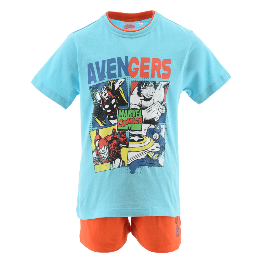 Completo Short + T-Shirt Avengers MARVEL Bambino 100% Cotone - Ex1033celeste