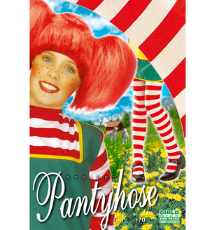 Calze Collant Rigati Parigine Bianco-Rosso Abito Travestimento Vestito Carnevale Pippi