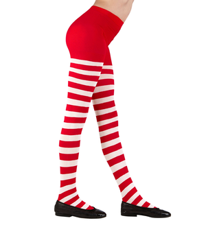 Calze Collant Rigati Parigine Bianco/rosso Abito Travestimento Vestito Carnevale Pippi.