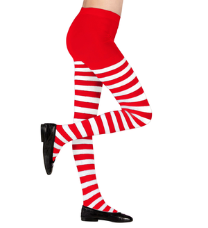 Calze Collant Rigati Parigine Bianco/rosso Abito Travestimento Vestito Carnevale Pippi
