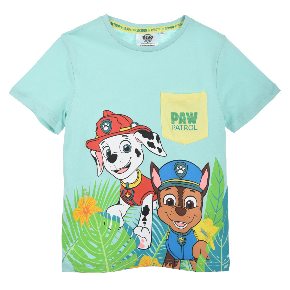 T-Shirt M.c. Paw Patrol Maglietta Bambino 100% Cotone - Ex1177turchese