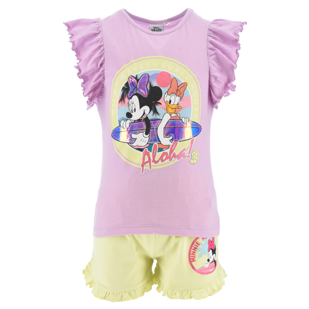 Completo Short + T-Shirt Minnie DISNEY Bambino 100% Cotone - Ex1060lilla