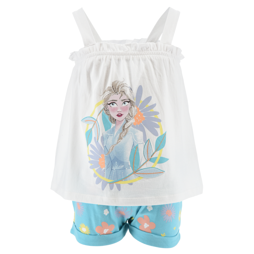 Completo Short + Canotta Frozen DISNEY Bambino 100% Cotone - Ex1074bianco