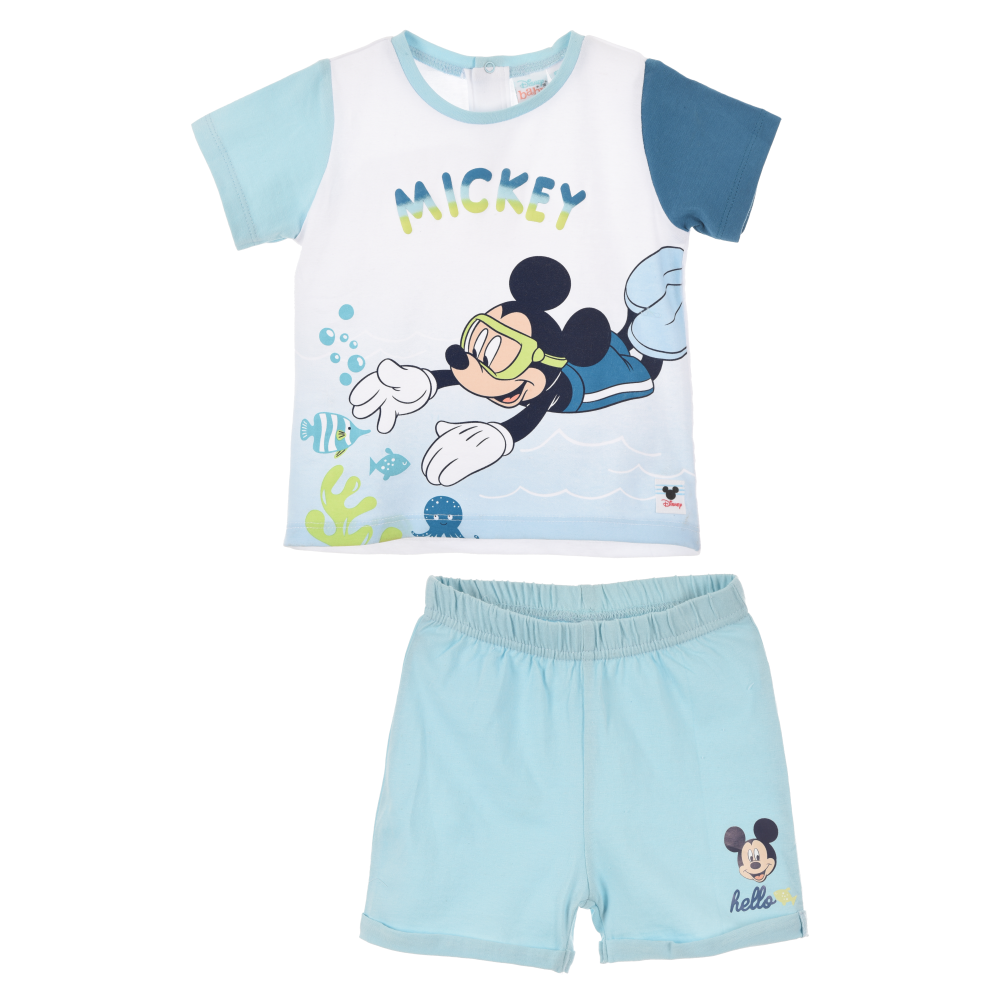 Completo Short + T-Shirt Topolino DISNEY Neonato 100% Cotone - Ex0032azzurro