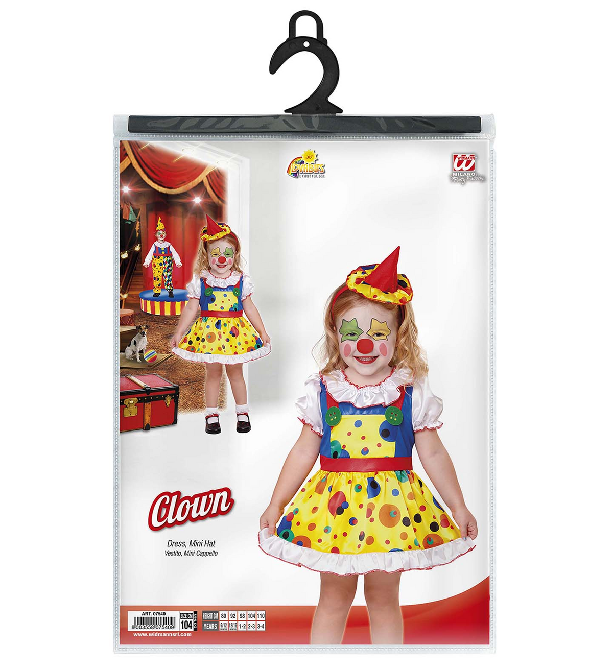 Costume Vestito Abito Travestimento Carnevale Bambina Clown Girl
