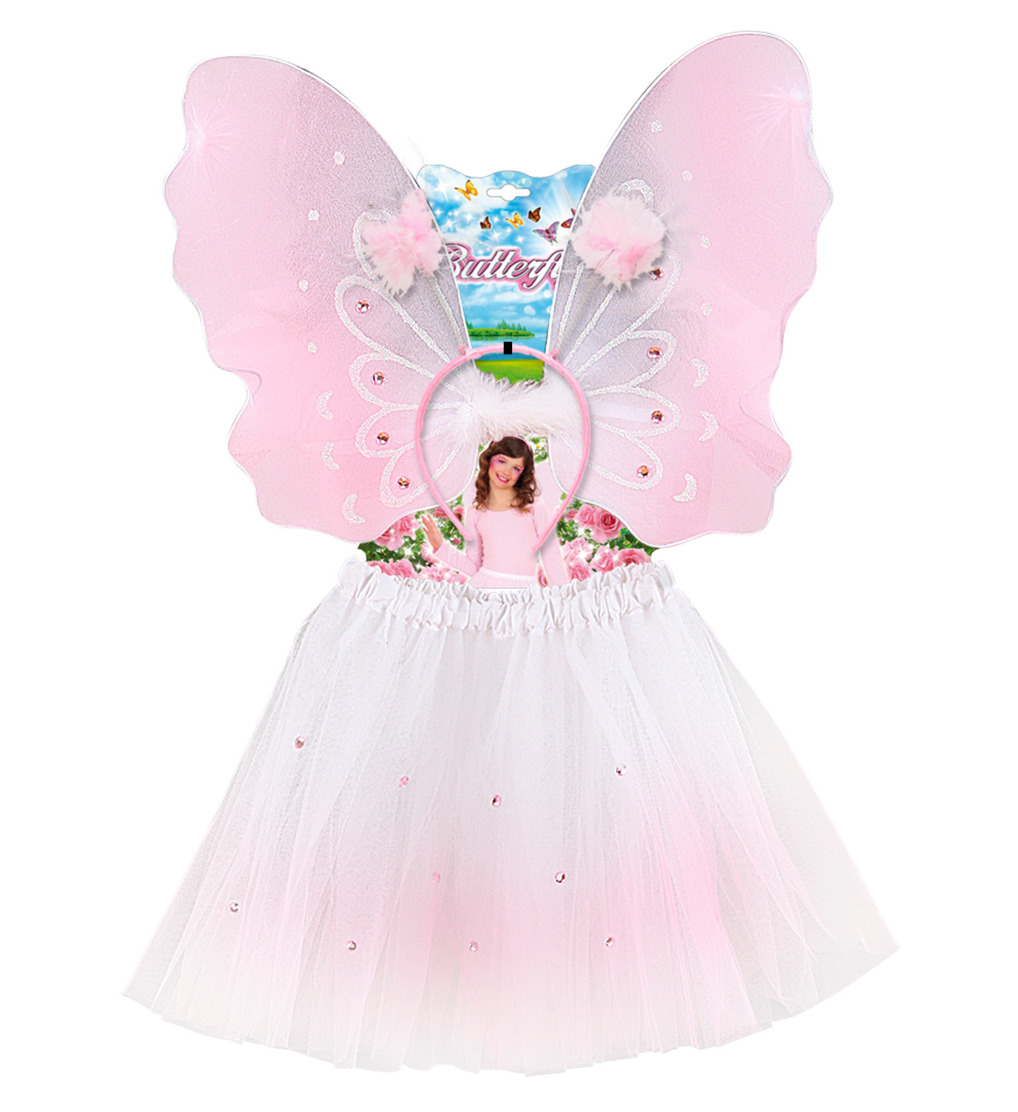 Set Farfalla Accessori Ali Cerchietto Gonna Vestito Travestimento Carnevale Bambina