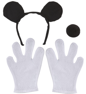 Set Travestimento Topolino Orecchie Naso Guanti Accessori Abito Vestito Carnevale Bambino