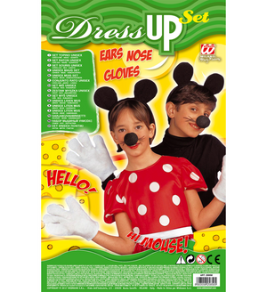 Set Travestimento Topolino Orecchie Naso Guanti Accessori Abito Vestito Carnevale Bambino