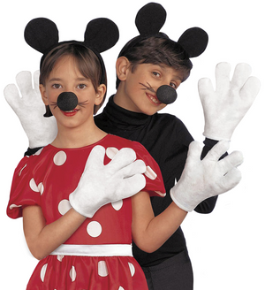 Set Travestimento Topolino Orecchie Naso Guanti Accessori Abito Vestito Carnevale Bambino