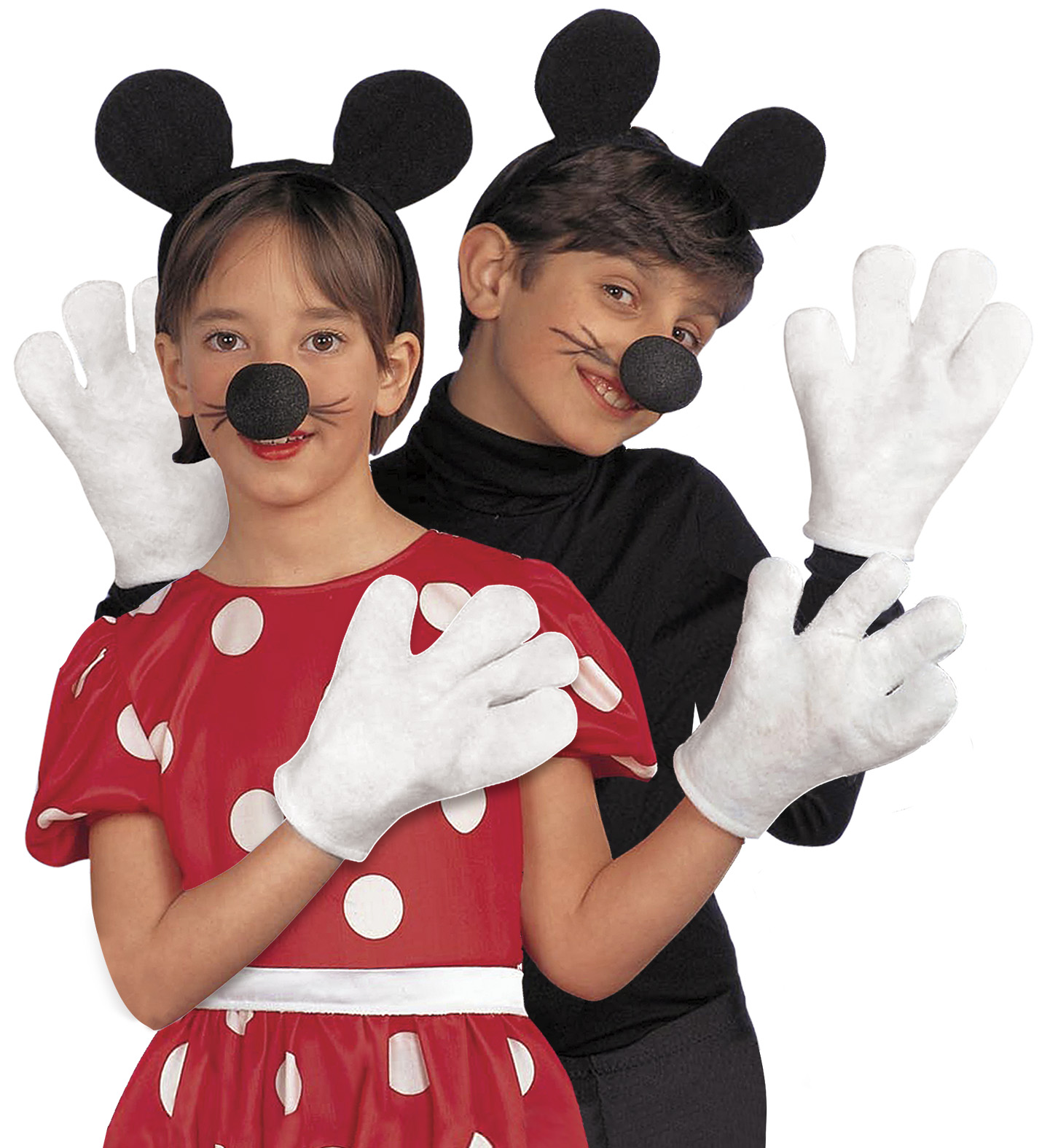 Set Travestimento Topolino Orecchie Naso Guanti Accessori Abito Vestito Carnevale Bambino