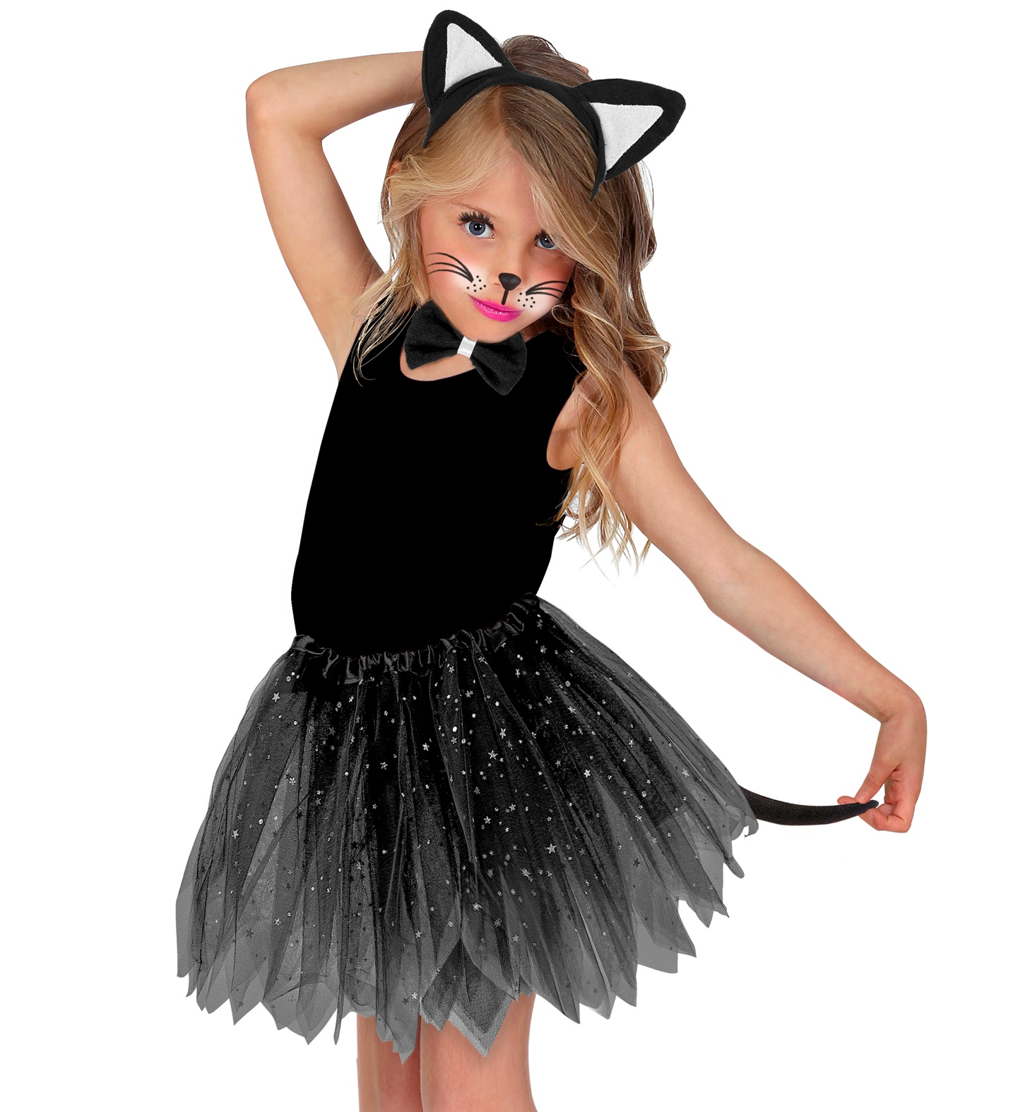 Set Gattina Cerchietto Farfallino Coda Accessori per Abito Vestito Travestimento Carnevale Bambina