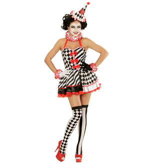 Vestito Carnevale + Accessori Arlecchina Abito Copricapo Scettro Calze 11/13 Anni Travestimento - 1902+1914k+30005