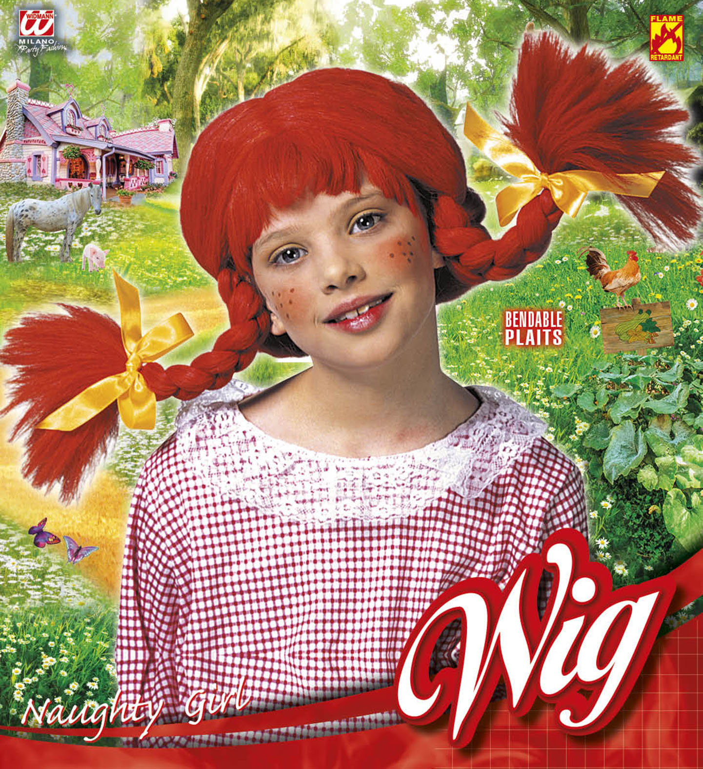 Vestito Carnevale + Accessori Naughty Girl Pippi Costume Parrucca Calze 3/4 Anni Travestimento - 3607+01234+6288m