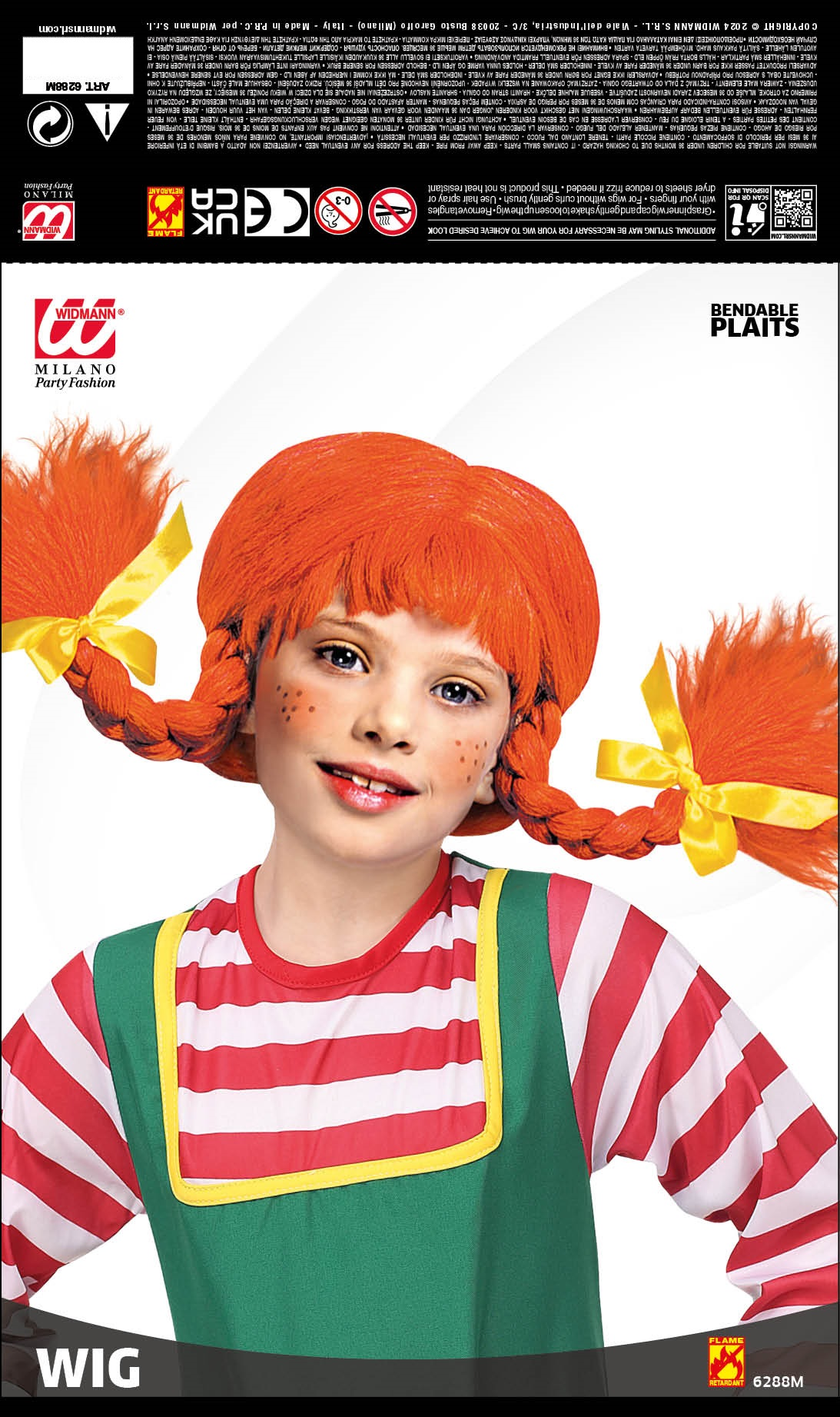 Parrucca Bambina Giocosa con Trecce Accessorio Travestimento Cosplay Pippi Calzelunghe Feste - 6288m