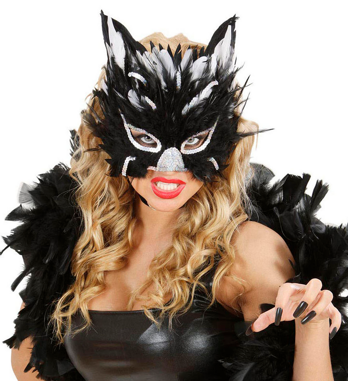 Maschera Gatto in Piume Accessori per Abito Vestito Travestimento Carnevale Bambina