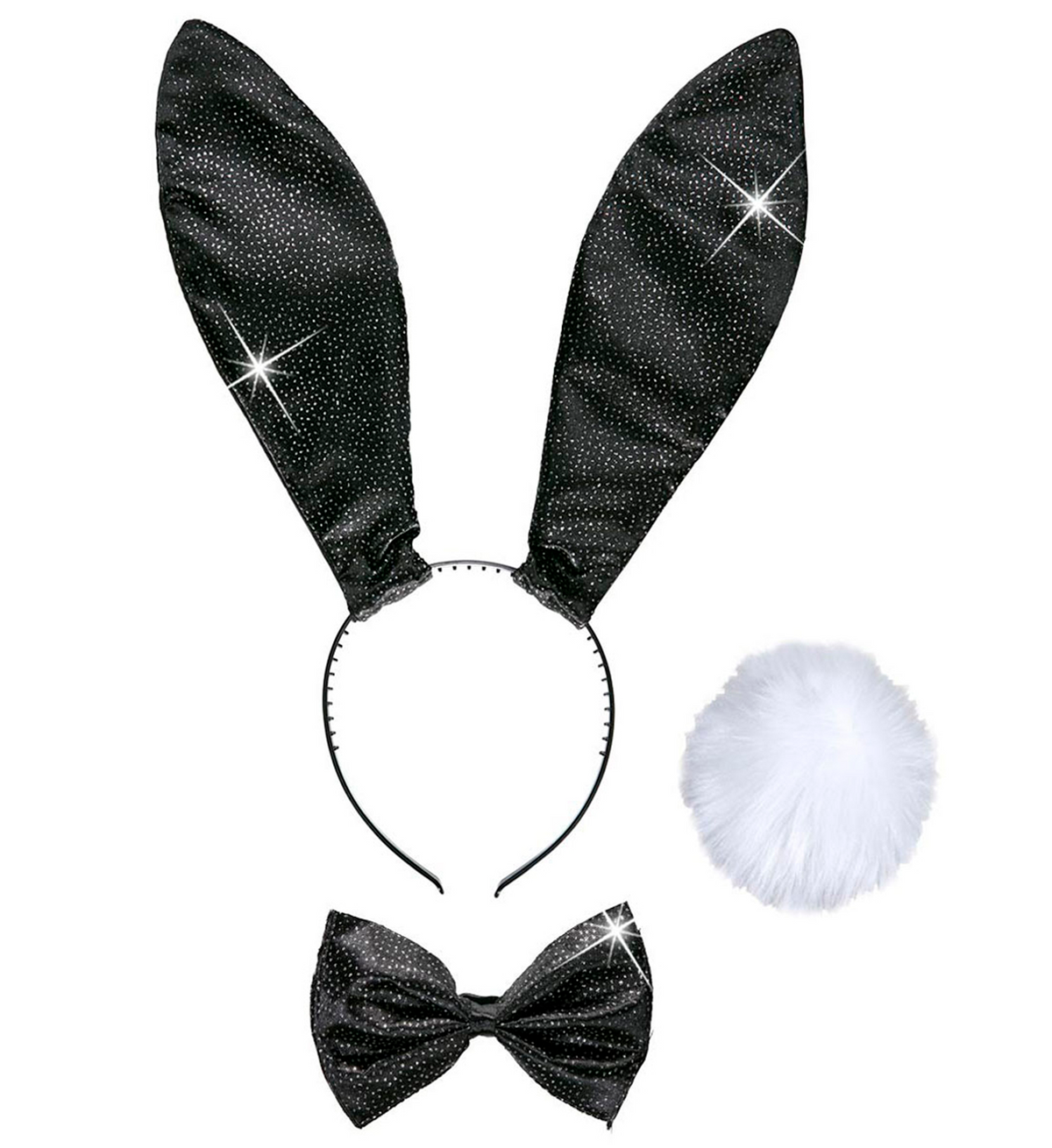 Set Coniglietta Nera Cerchietto Farfallino Coda Accessori Abito Vestito Travestimento Carnevale Bambina