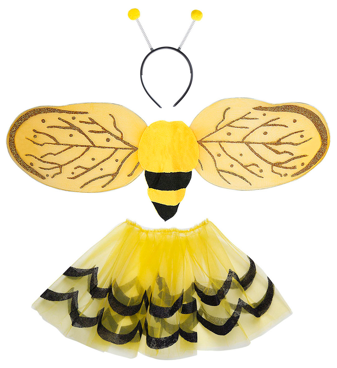 Set Travestimento + Accessori Ape Tutu Ali Antenne Calze Costume Carnevale (7/10 Anni)