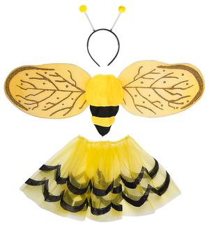 Set Travestimento + Accessori Ape Tutu Ali Antenne Calze Costume Carnevale (7/10 Anni)