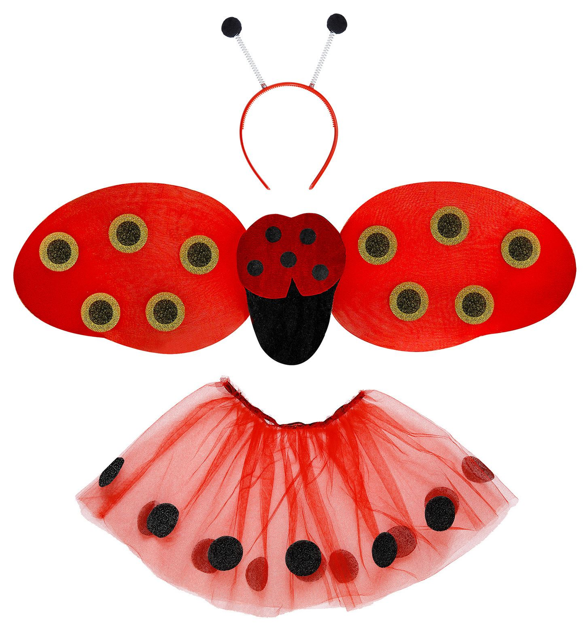 Set Travestimento + Accessori Coccinella Tutu Ali Antenne Calze Costume Carnevale (11/14 Anni)