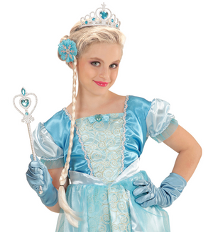 Set Principessa Delle Nevi Corona Bacchetta Guanti Treccia Accessori Abito Vestito Carnevale Bambina