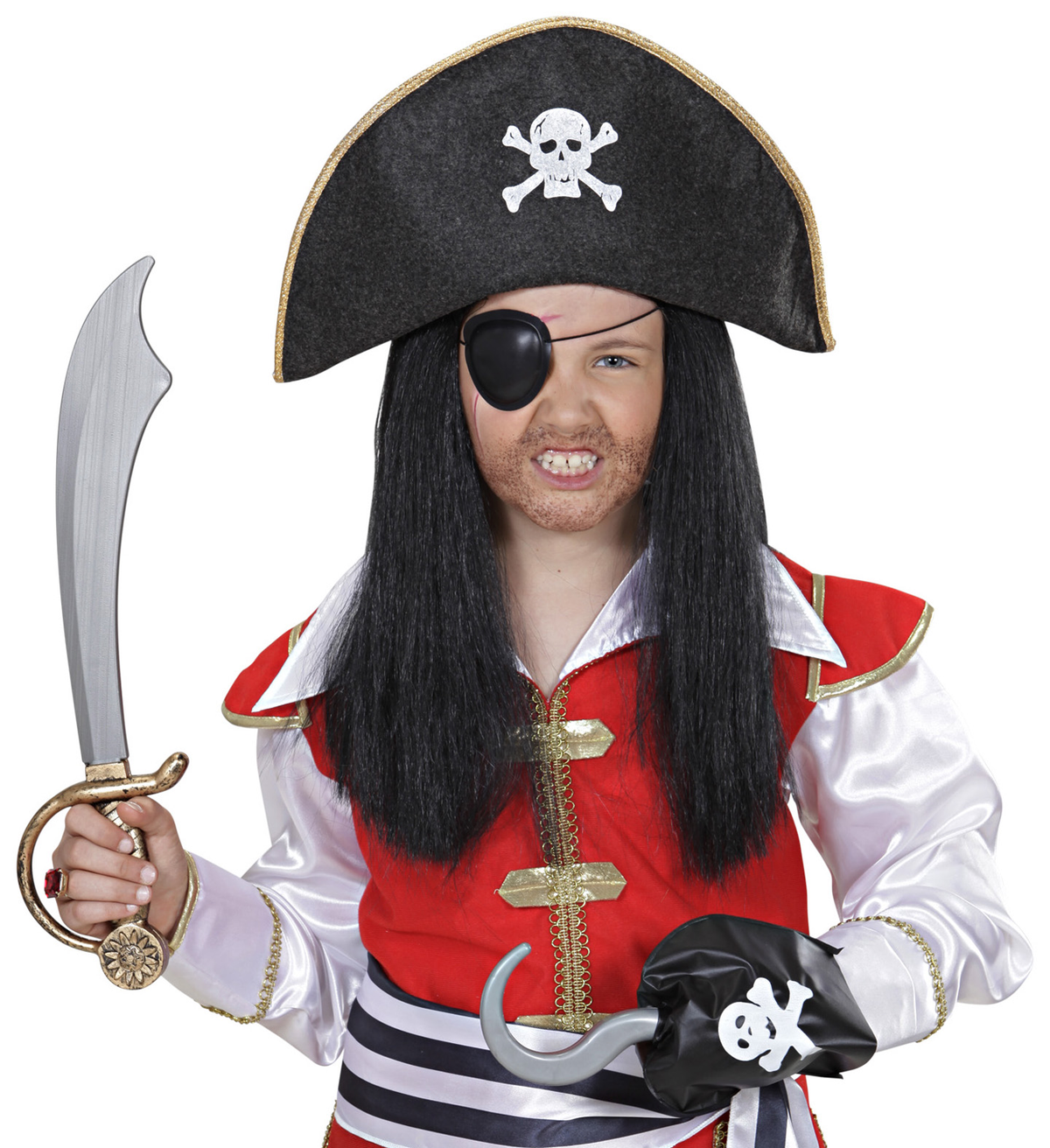 Set Pirata Sciabola Uncino Cappello Benda Accessori Abito Vestito Carnevale Bambino