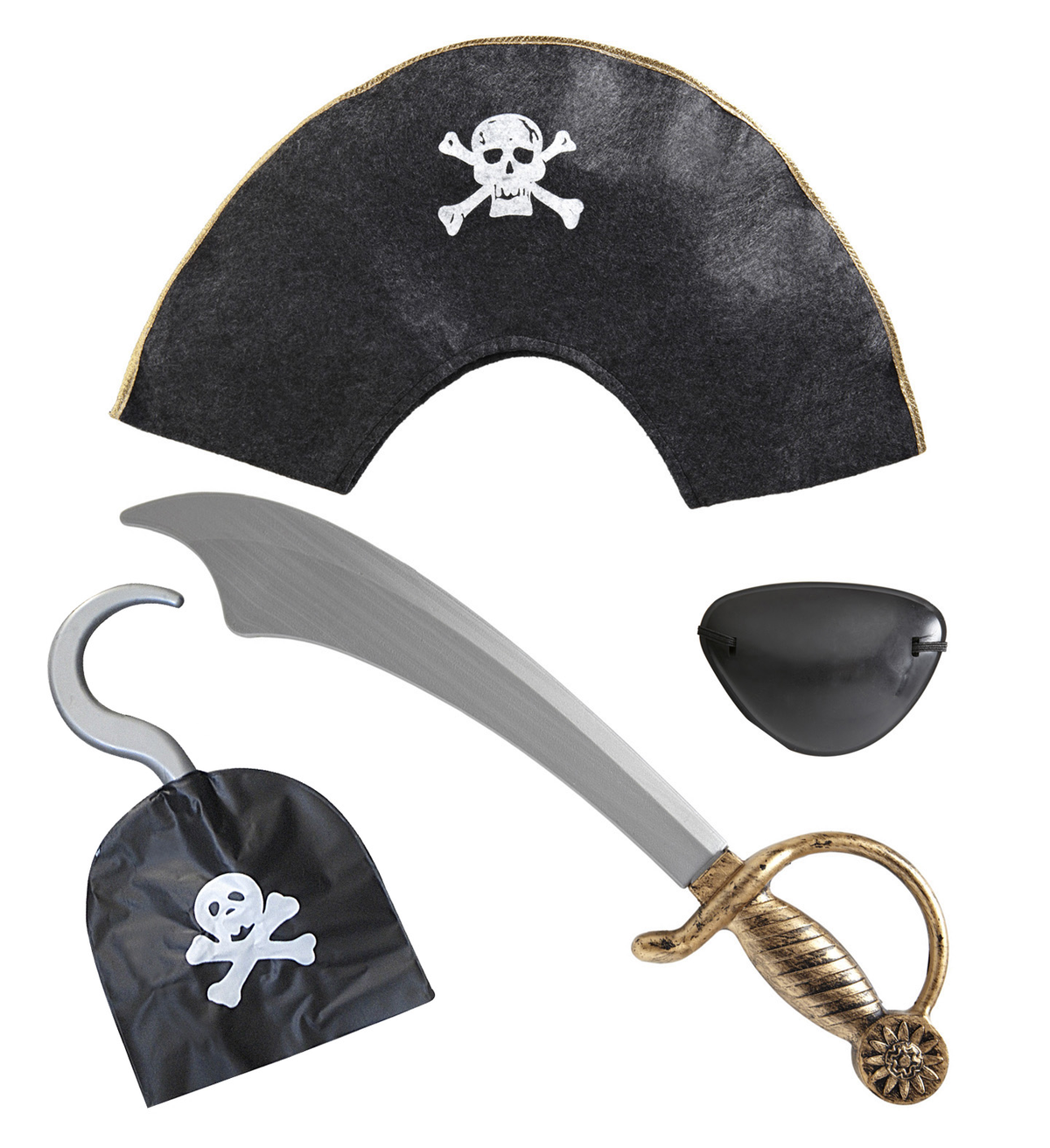 Set Pirata Sciabola Uncino Cappello Benda Accessori Abito Vestito Carnevale Bambino