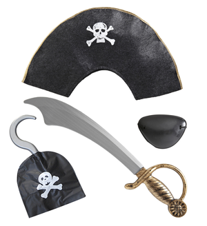 Set Pirata Sciabola Uncino Cappello Benda Accessori Abito Vestito Carnevale Bambino