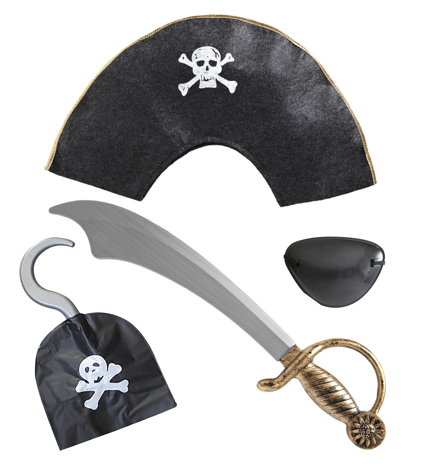 Set Pirata Sciabola Uncino Cappello Benda Accessori Abito Vestito Carnevale Bambino