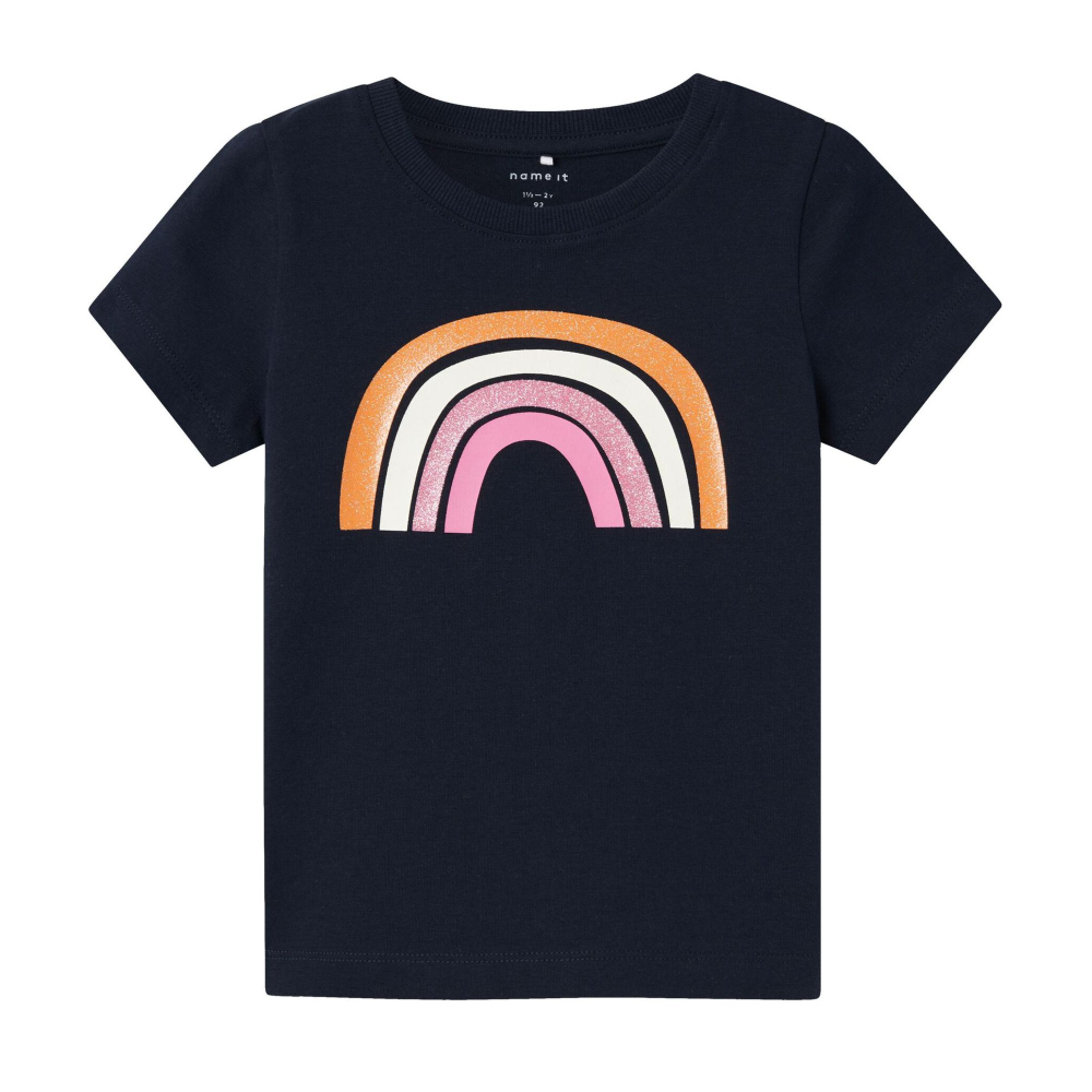 T-Shirt M.c. Stampa Arcobaleno Maglietta Bambina 100%co - 13226039blu