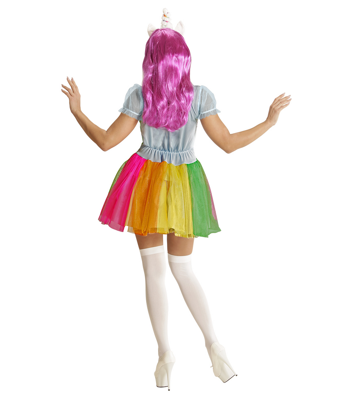 Vestito Carnevale + Accessori Unicorno Abito Copricapo Parrucca Travestimento (s)