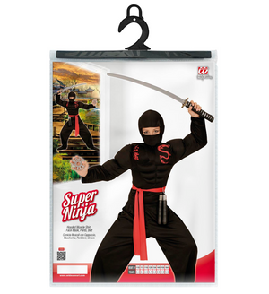 Vestito Carnevale + Accessori Super Ninja Muscoloso Costume Set Armi 11/13 Anni Travestimento - 0052+01205