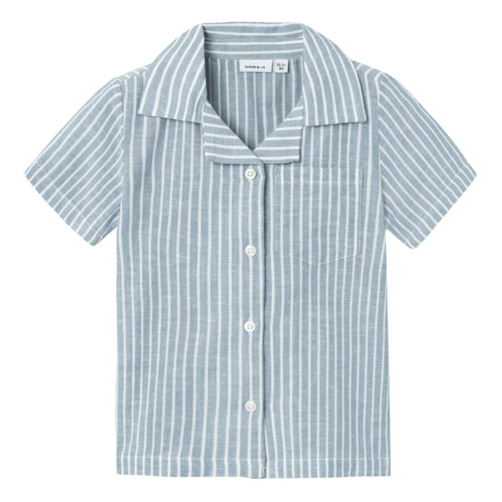Camicia Maniche Corte Misto Lino Bambino - 13229475celeste
