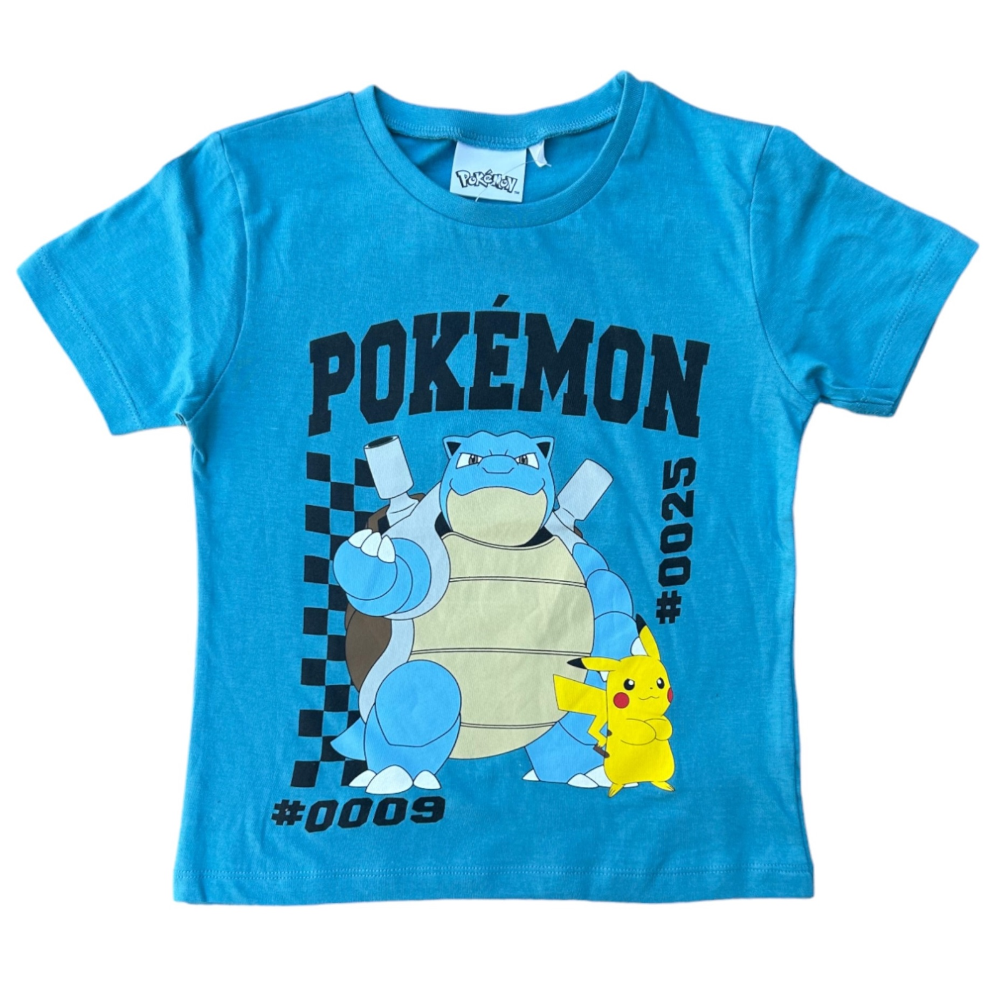 T-Shirt M.c. Pokémon Pikachu e Blastoise Maglietta Bambino 100% Cotone - Ex60265