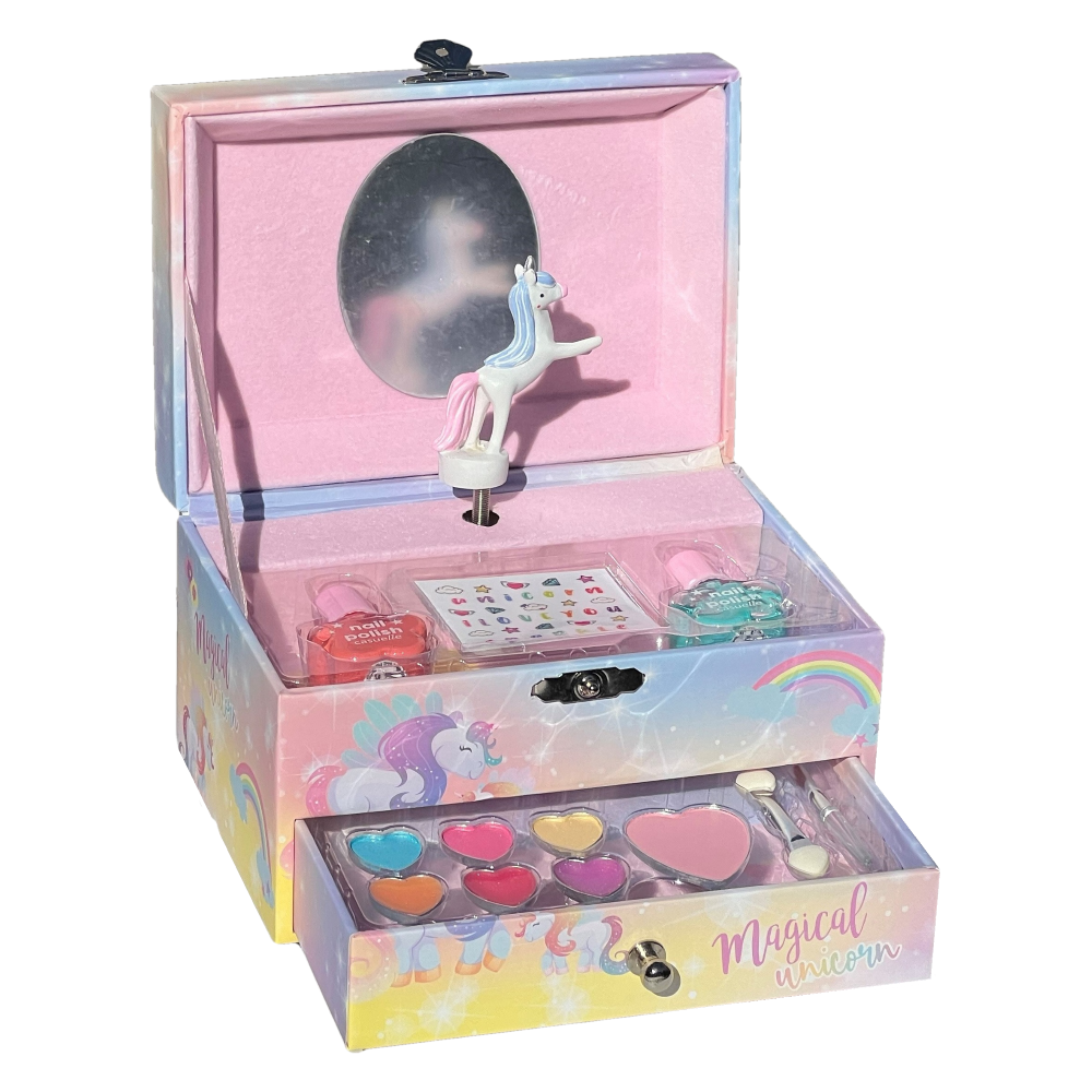 Portagioie Carillon Musicale Unicorno con Trucchi e Smalto Trousse