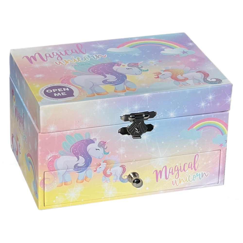 Portagioie Carillon Musicale Unicorno con Trucchi e Smalto Trousse