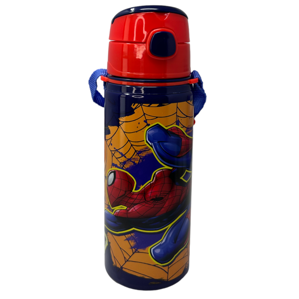 Borraccia in Alluminio con Cannuccia Spiderman MARVEL 600 Ml Apertura Automatica - Sp50073