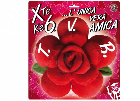 Cuscino DISNEY a Forma di Rosa con Petali-Colore Rosso e Scritta Tvb Cm. 23