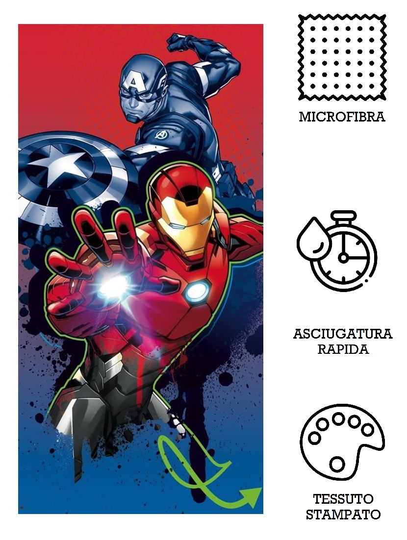 Telo Mare Avengers Asciugamano MARVEL in Microcotone Cm. 140x70 - 50287