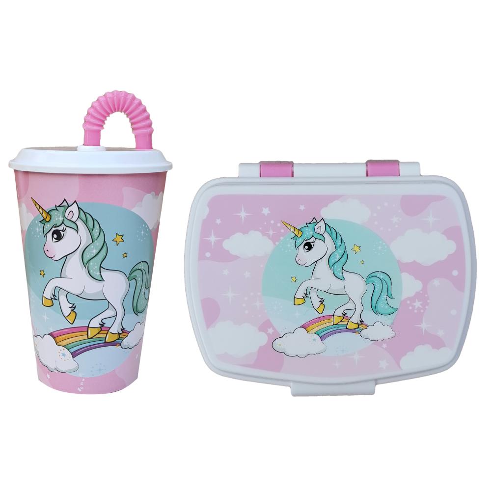 Set Unicorno Bicchiere con Cannuccia + Portamerenda Bpa Free - Uni22/2pz