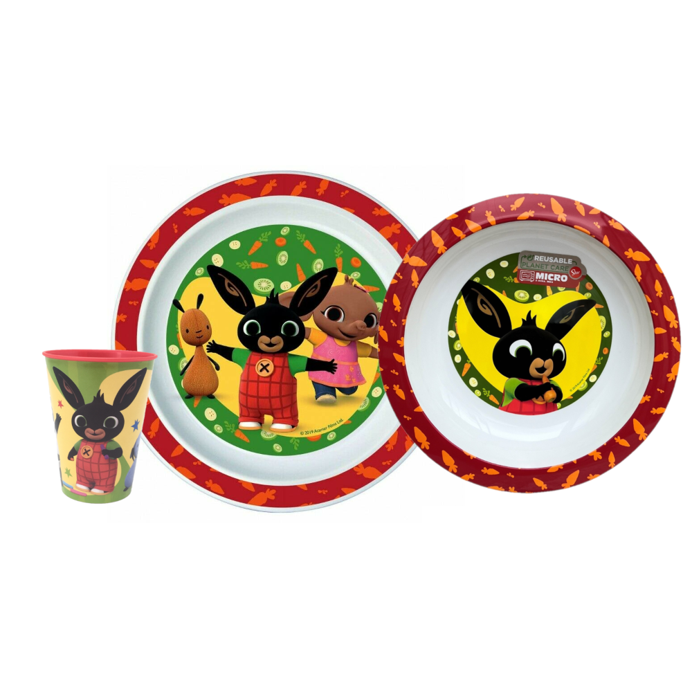 Set Pappa Bing Bunny Coniglietto 2 Piatti + Bicchiere Bambino - Bin19/3pz